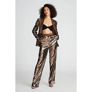 HALSTON Jett Trousers Sequin Java Brown Size 2 New‎ with Tags High Rise Luxury